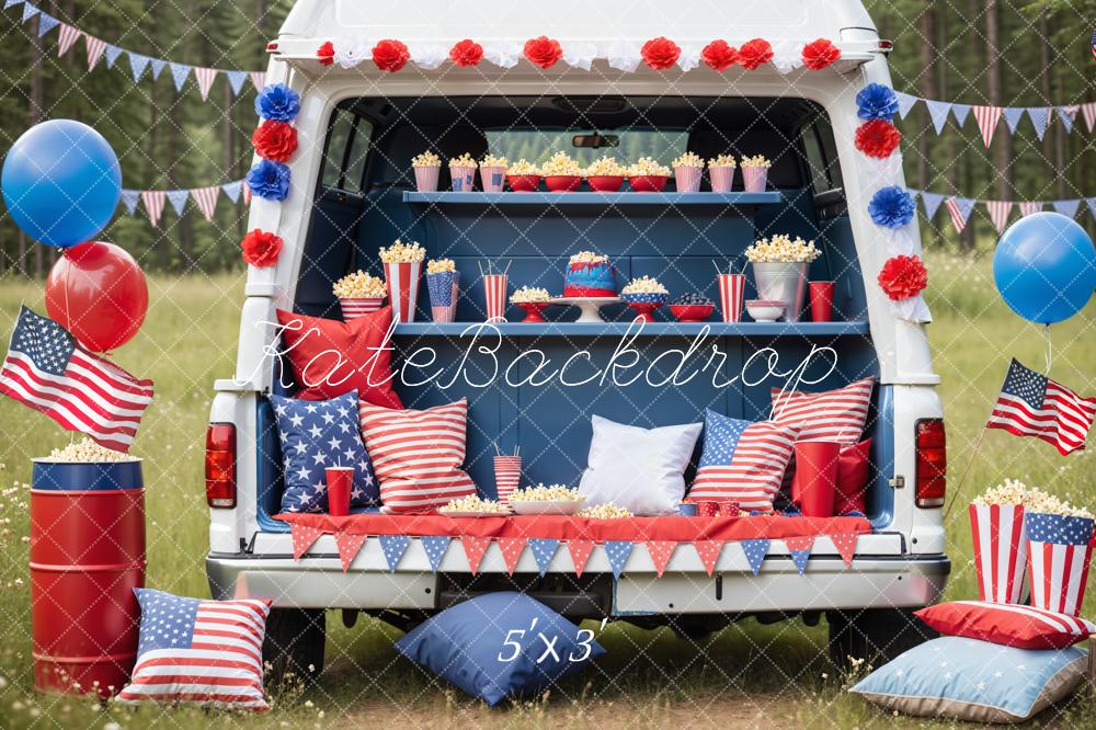 Kate Independence Day Red Blue Balloon Pillow Flag Popcorn Car Backdrop Designed by Emetselch