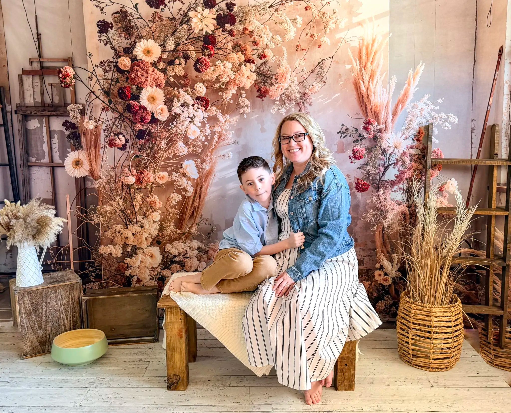 Kate Mother's Day Boho colorful Reed Flowers Arch Printed Backdrop Designed by Emetselch