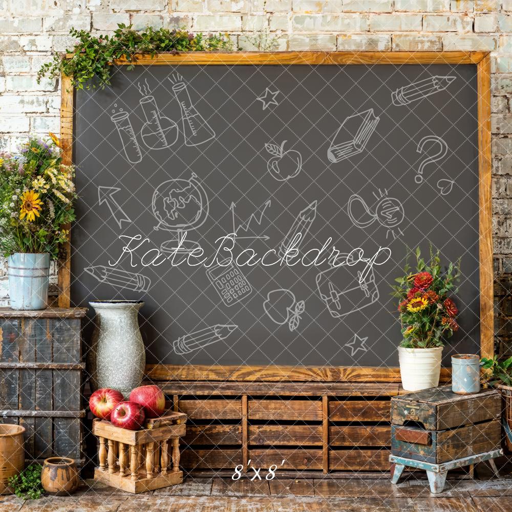 Kate Back to School Sunflower Apple Graffiti Blackboard Backdrop Designed by Emetselch