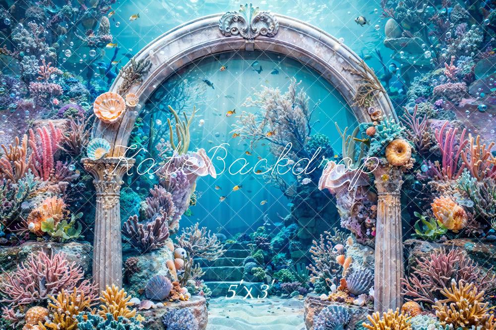 Estate Blu Mare Mondo Sommerso Sirena Corallo Pianta Vintage Arco di Pietra Retroilluminato Design di Catena Fotografica