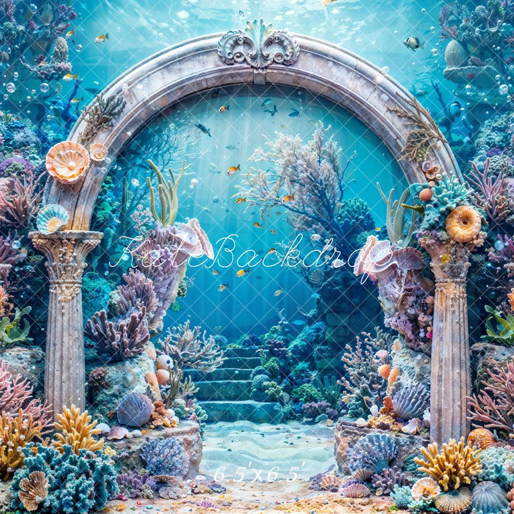 Estate Blu Mare Mondo Sommerso Sirena Corallo Pianta Vintage Arco di Pietra Retroilluminato Design di Catena Fotografica
