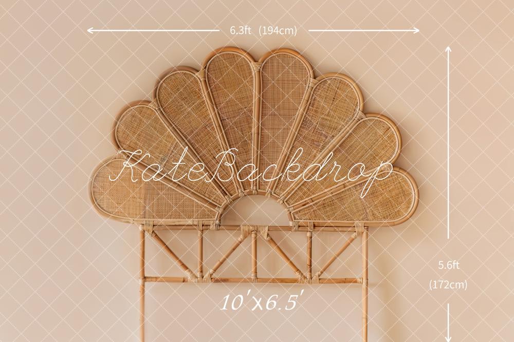Kate Brown Bamboo Rattan Woven Petal Headboard Printed Backdrop Designed by Emetselch