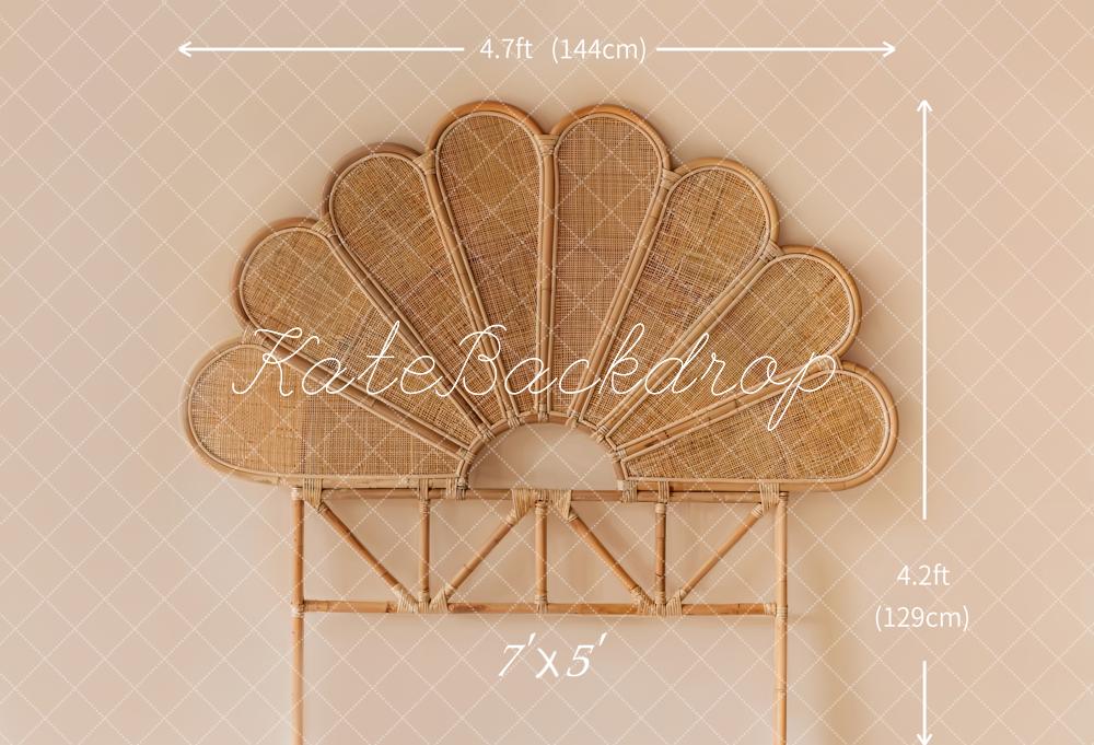 Kate Brown Bamboo Rattan Woven Petal Headboard Printed Backdrop Designed by Emetselch