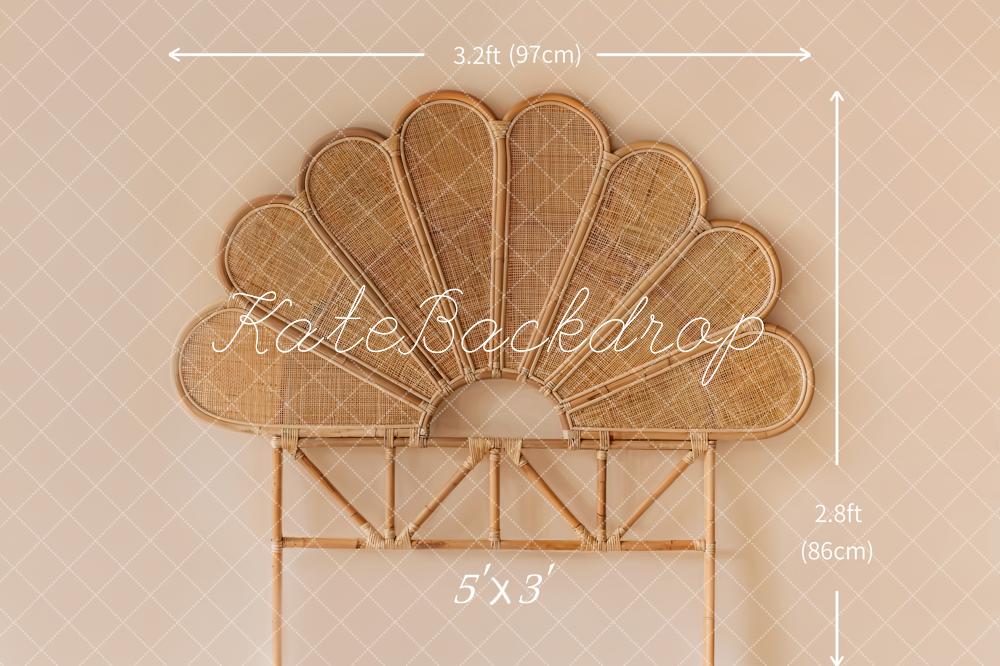 Kate Brown Bamboo Rattan Woven Petal Headboard Printed Backdrop Designed by Emetselch