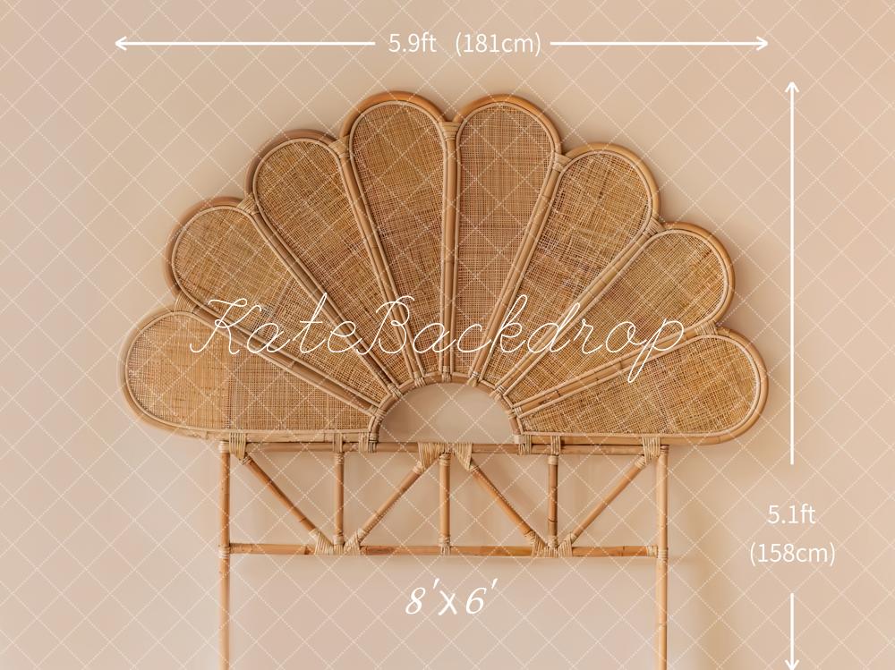 Kate Brown Bamboo Rattan Woven Petal Headboard Printed Backdrop Designed by Emetselch