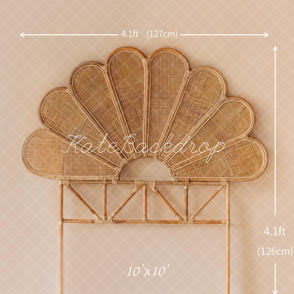 Kate Brown Bamboo Rattan Woven Petal Headboard Printed Backdrop Designed by Emetselch