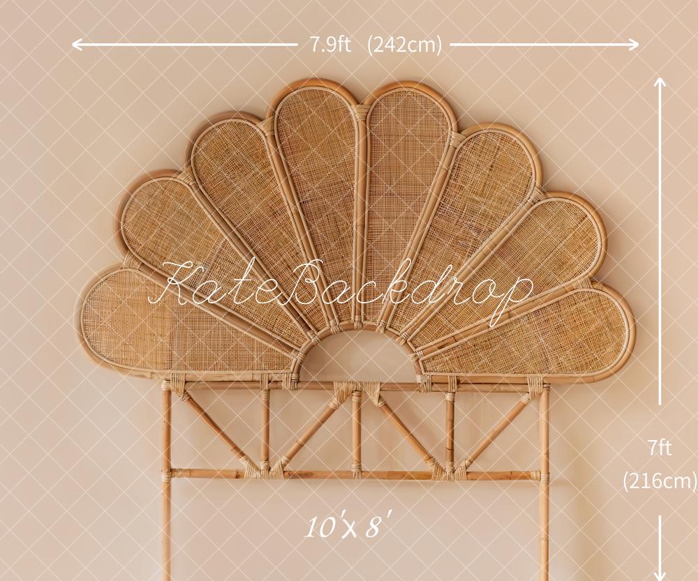Kate Brown Bamboo Rattan Woven Petal Headboard Printed Backdrop Designed by Emetselch