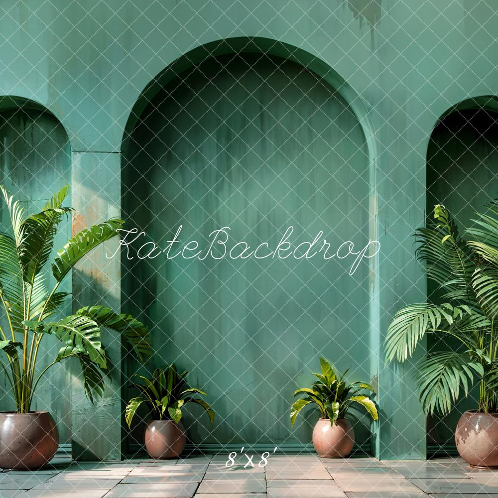 Kate Spring Plant Dark Green Arched Wall Backdrop Designed by Emetselch