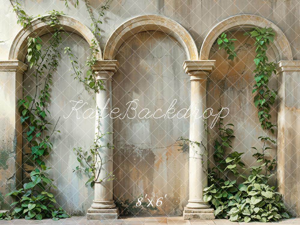 Kate Spring Green Plant Shabby Vintage Beige Arch Wall Backdrop Designed by Emetselch