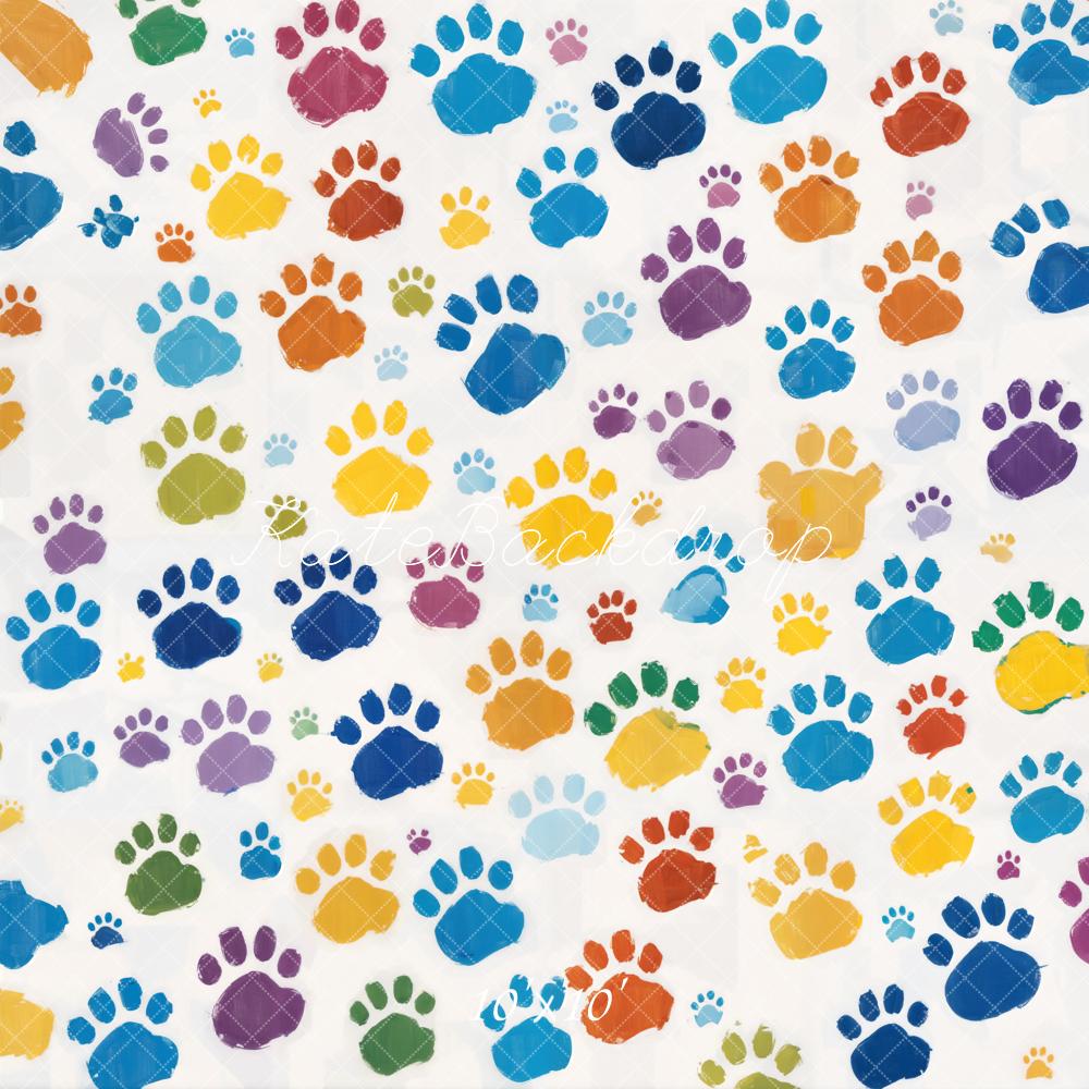 Kate Fine Art Colorful Watercolor Cute Pet Footprint Backdrop Designed by Chain Photography