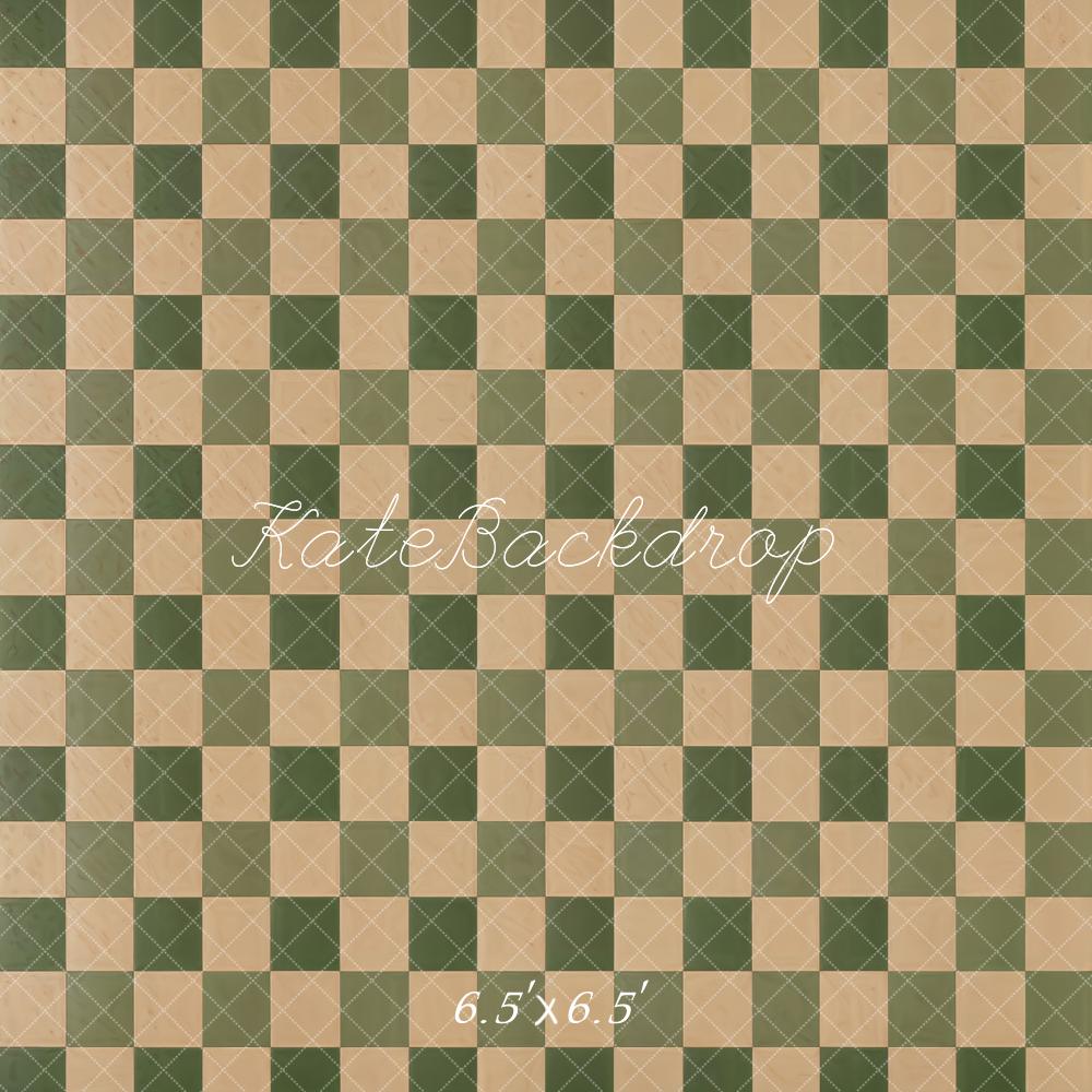 Kate Vintage Beige and Green Plaid Floor Backdrop Designed by Kate Image