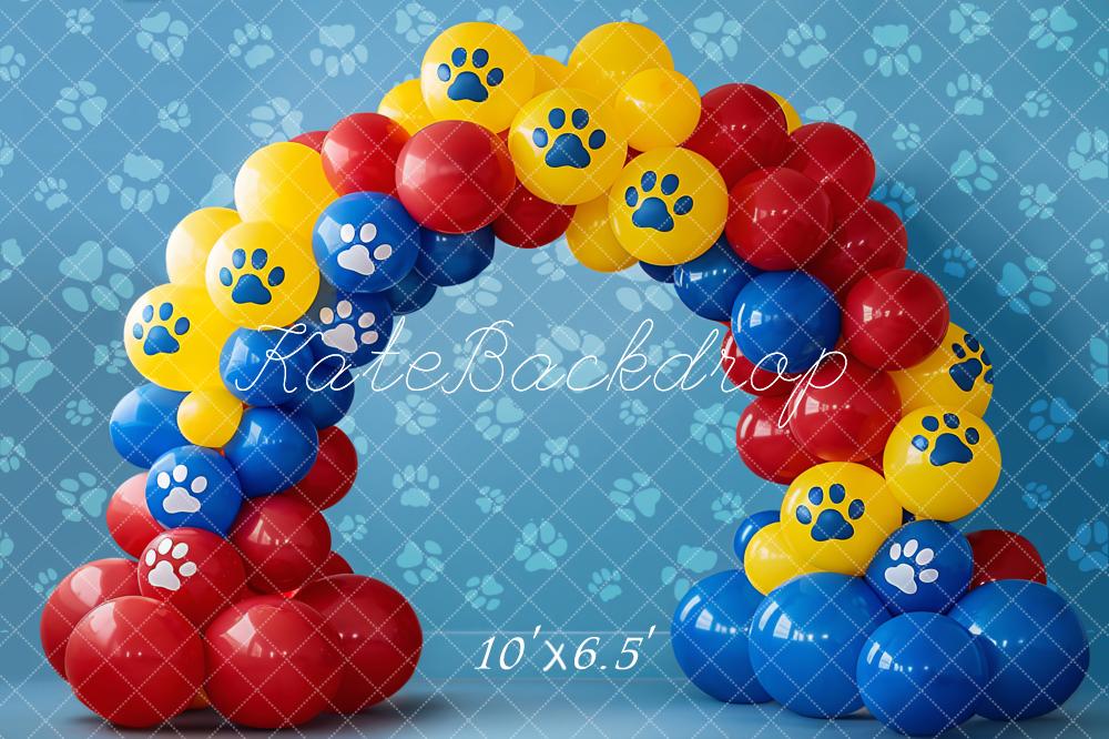 Kate Birthday Colorful Paw Print Balloon Arch Wall Backdrop Designed by Emetselch