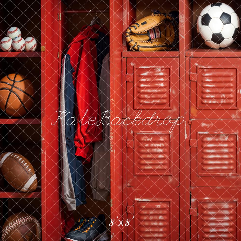 Terug naar School Bal Sport Lounge Rode Locker Foto Achtergrond Ontworpen door Emetselch