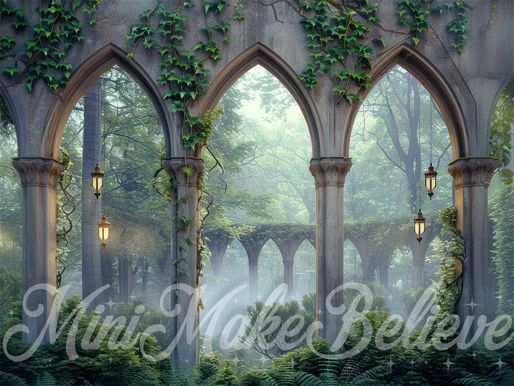 Kate Spring Forest Green Plant Dark Grey Vintage Arch Printed Backdrop Designed by Mini MakeBelieve