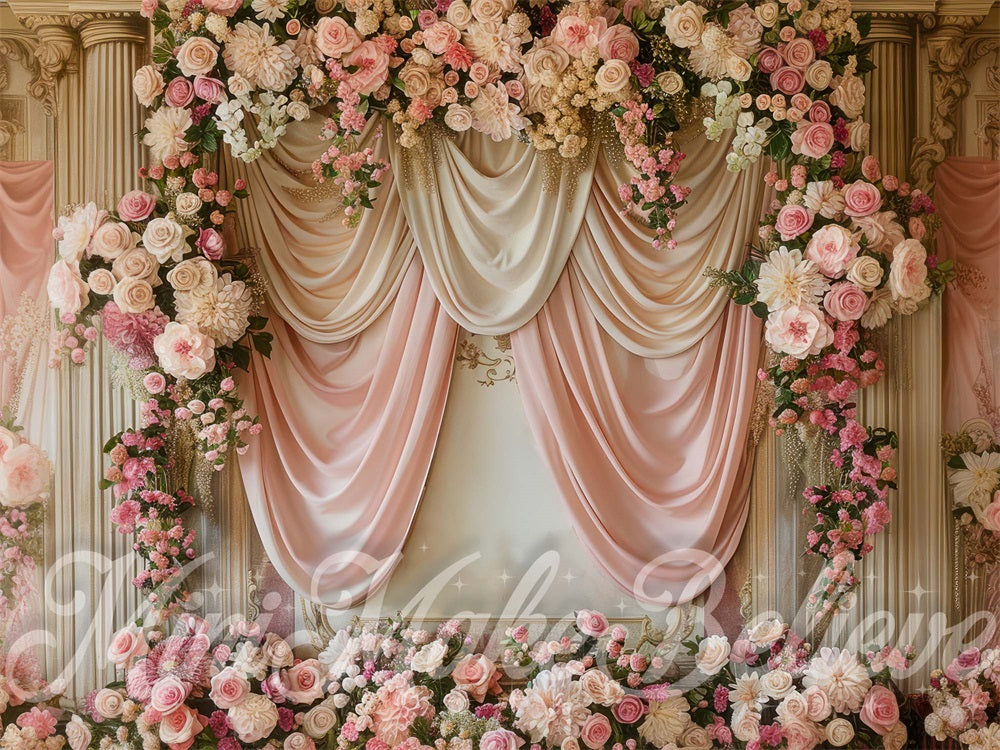 Kate Fine Art Pink White Floral Gradient Curtain Backdrop Designed by Mini MakeBelieve
