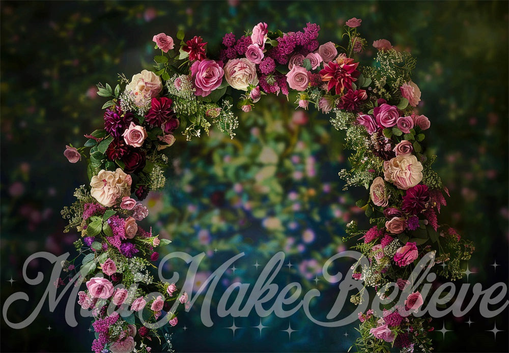 Aperturee Spring Pink Tree Field Happy Easter Half Moon Arch Backdrop