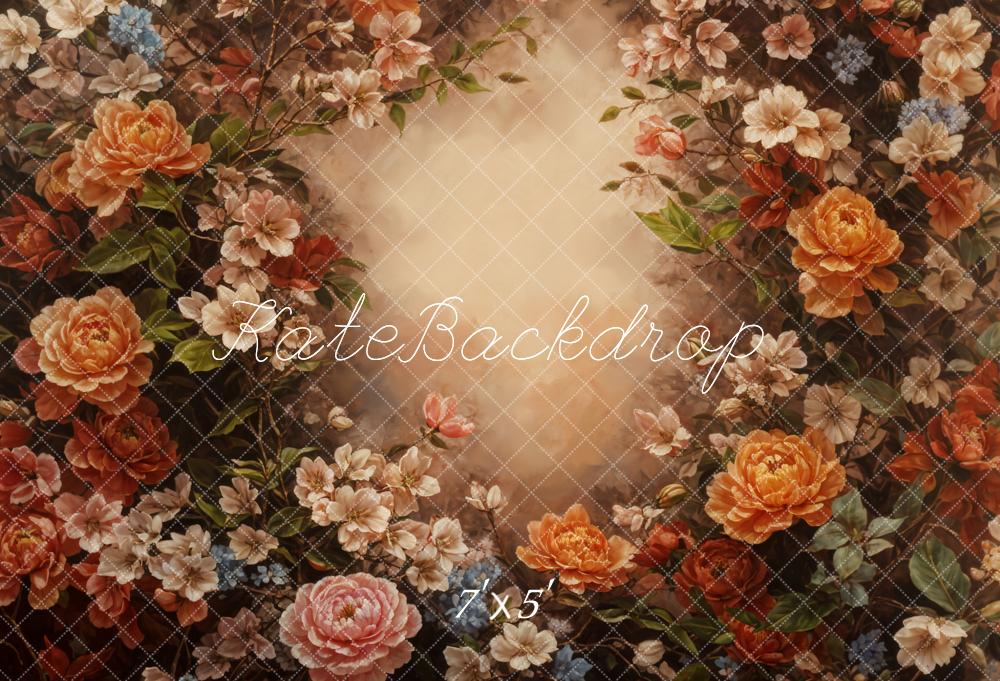 Arte fino retro de flores coloridas sobre fondo marrón claro diseñado por GQ