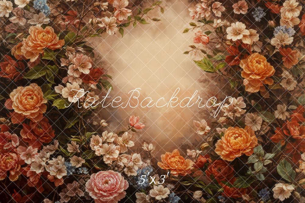 Arte fino retro de flores coloridas sobre fondo marrón claro diseñado por GQ