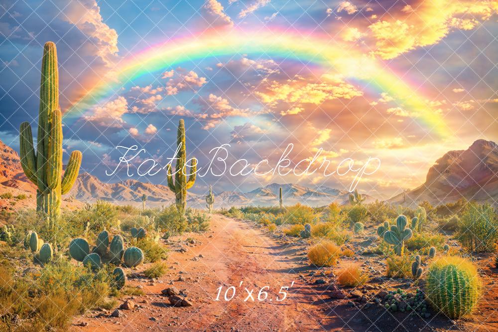 Kate Fantasy Bokeh Desert Cactus Rainbow Mountain Cloud Sandy Road Backdrop Designed by Emetselch