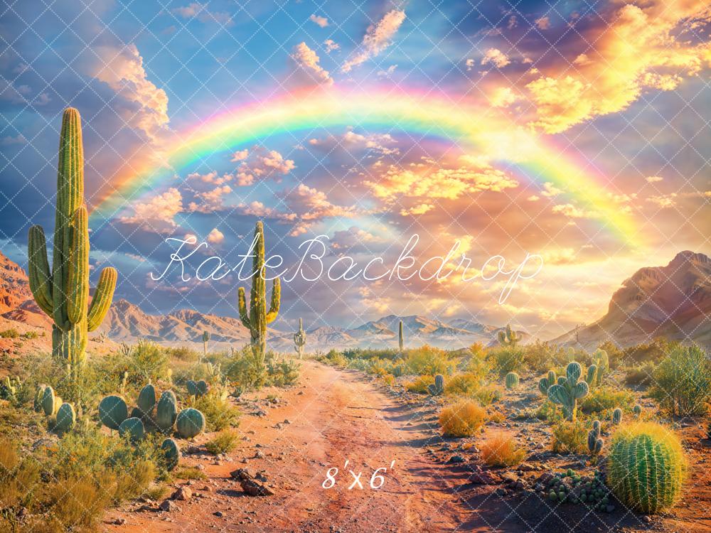 Kate Fantasy Bokeh Desert Cactus Rainbow Mountain Cloud Sandy Road Backdrop Designed by Emetselch