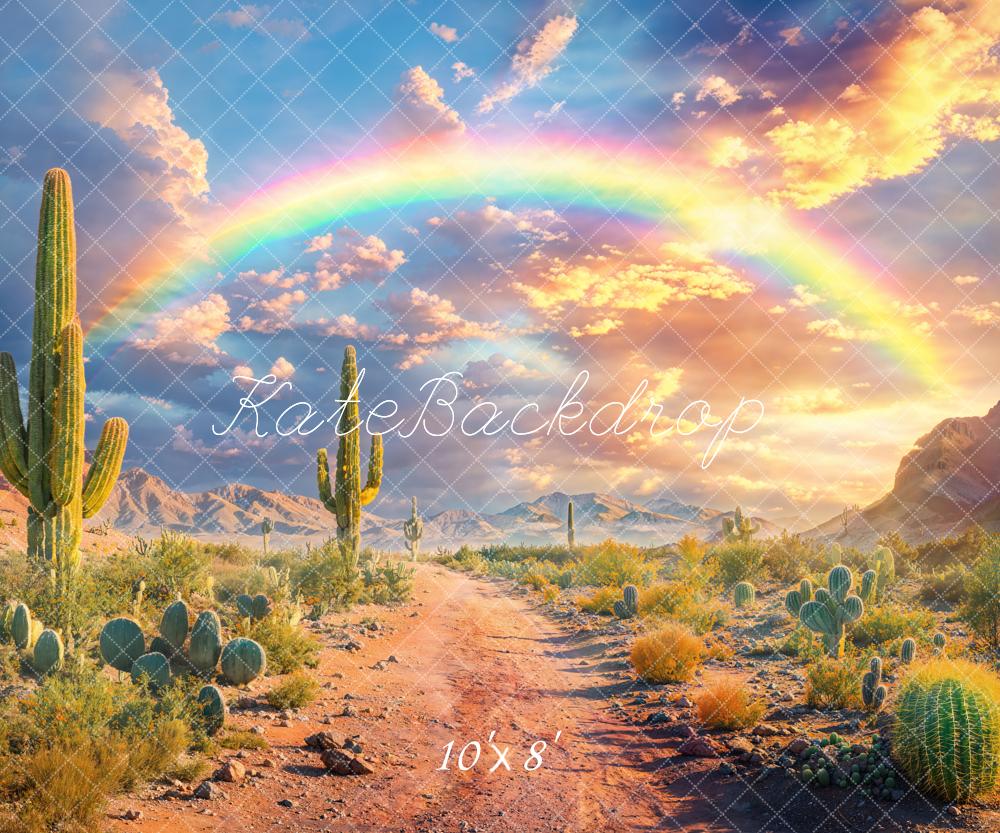 Kate Fantasy Bokeh Desert Cactus Rainbow Mountain Cloud Sandy Road Backdrop Designed by Emetselch