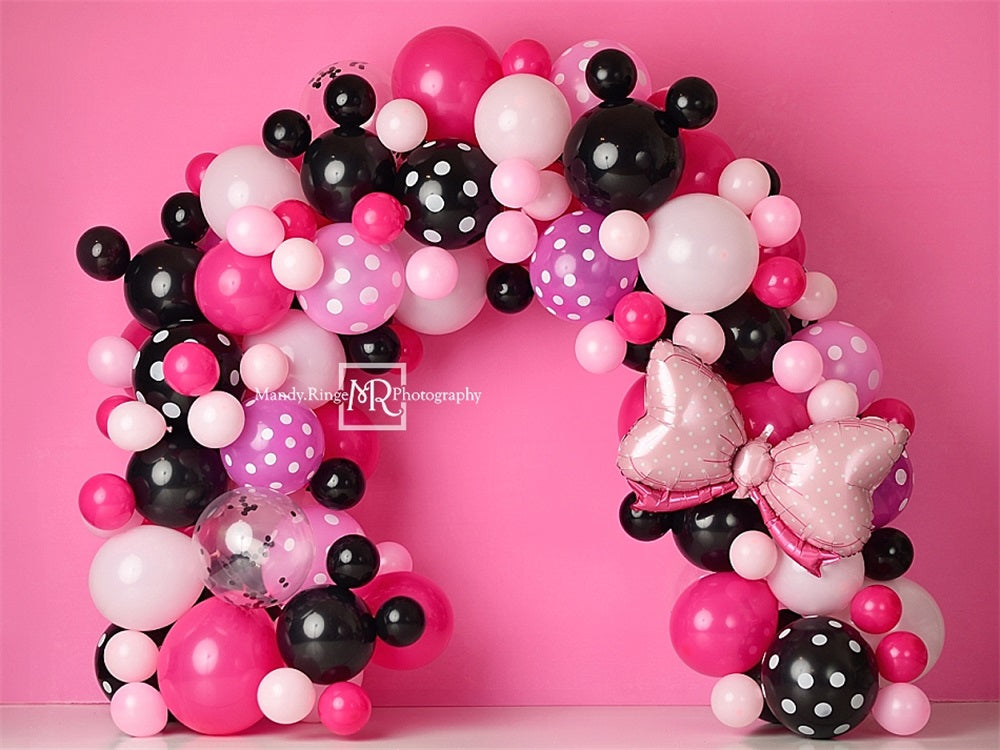 Kate Cartoon Mouse Colorful Balloon Arch Pink Wall Backdrop Designed by Mandy Ringe Photography