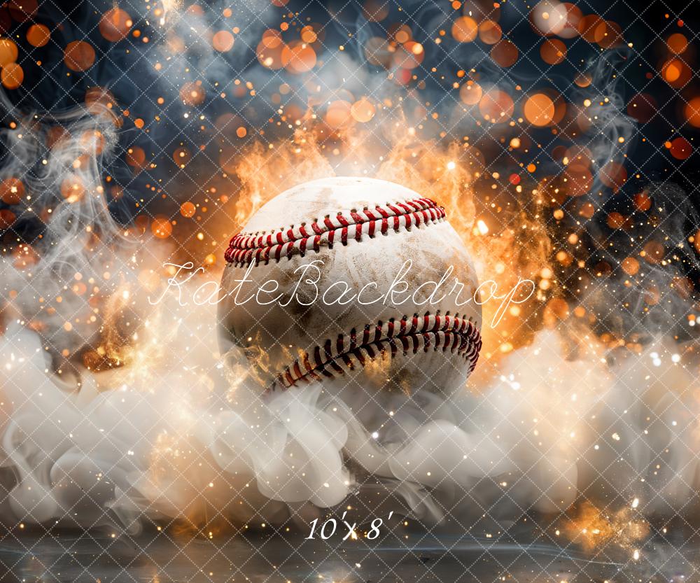 Bokeh Sport Hot Fire White Smoke Burning Baseball Foto Achtergrond Ontworpen door GQ