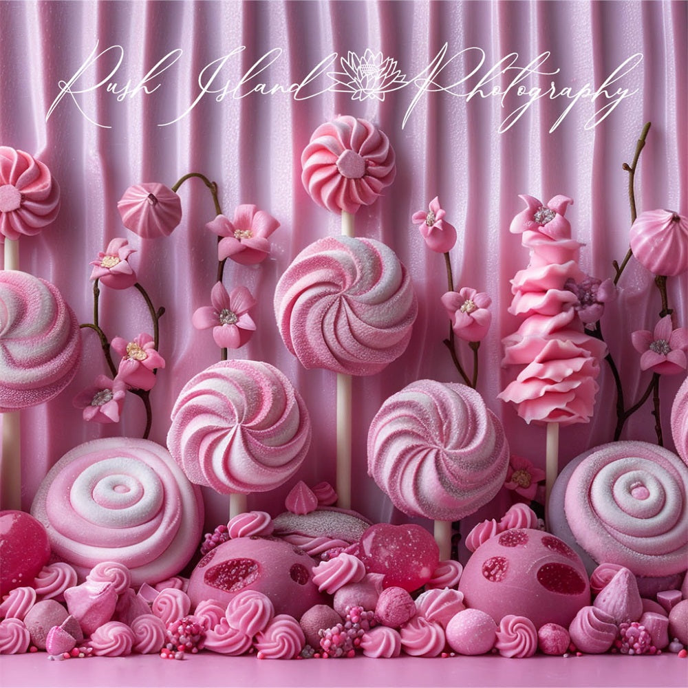 Zoete Pink Flower en Candy Wave Stripe Wandachtergrond Ontworpen door Laura Bybee