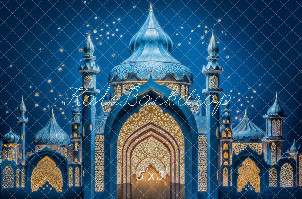 Fantasía Azul de Flores en Arte Fino, Fondo de Palacio Arqueado Diseñado por Emetselch