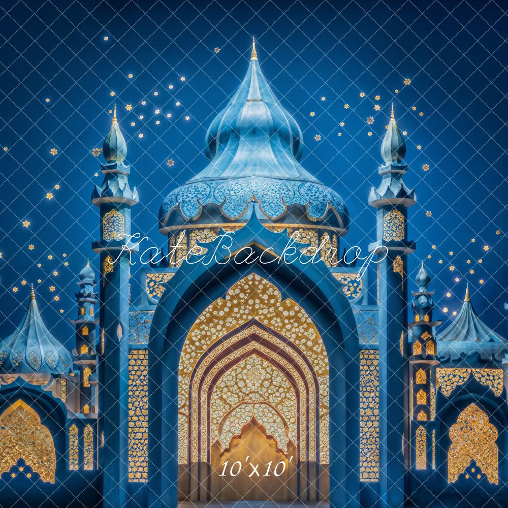 Fantasía Azul de Flores en Arte Fino, Fondo de Palacio Arqueado Diseñado por Emetselch