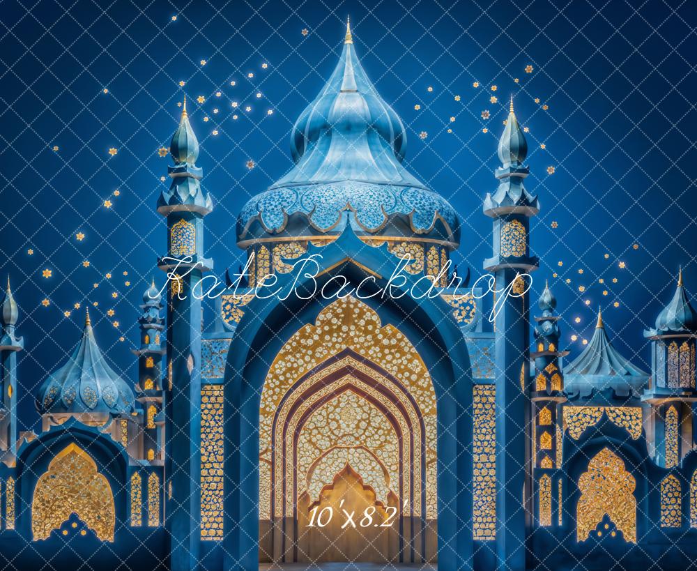 Fantasía Azul de Flores en Arte Fino, Fondo de Palacio Arqueado Diseñado por Emetselch