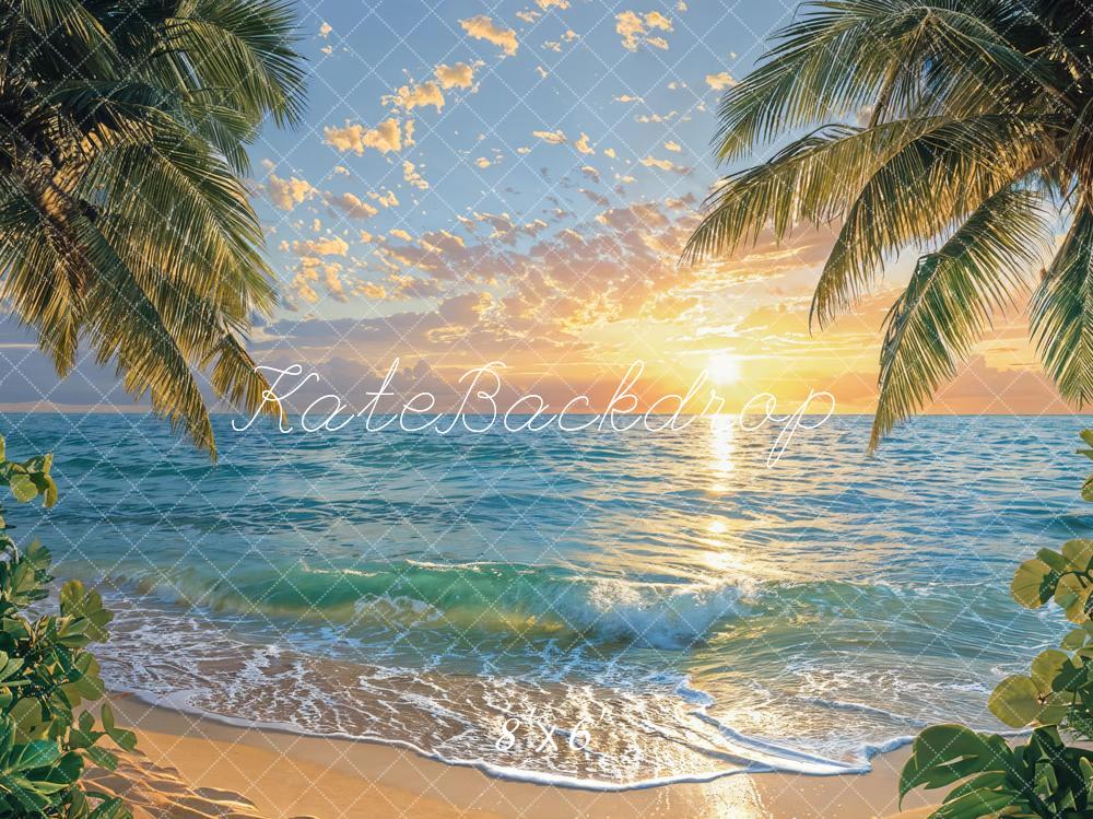 Kate Summer Sea Beach Green Plant White Wave Backdrop Designed by Emetselch