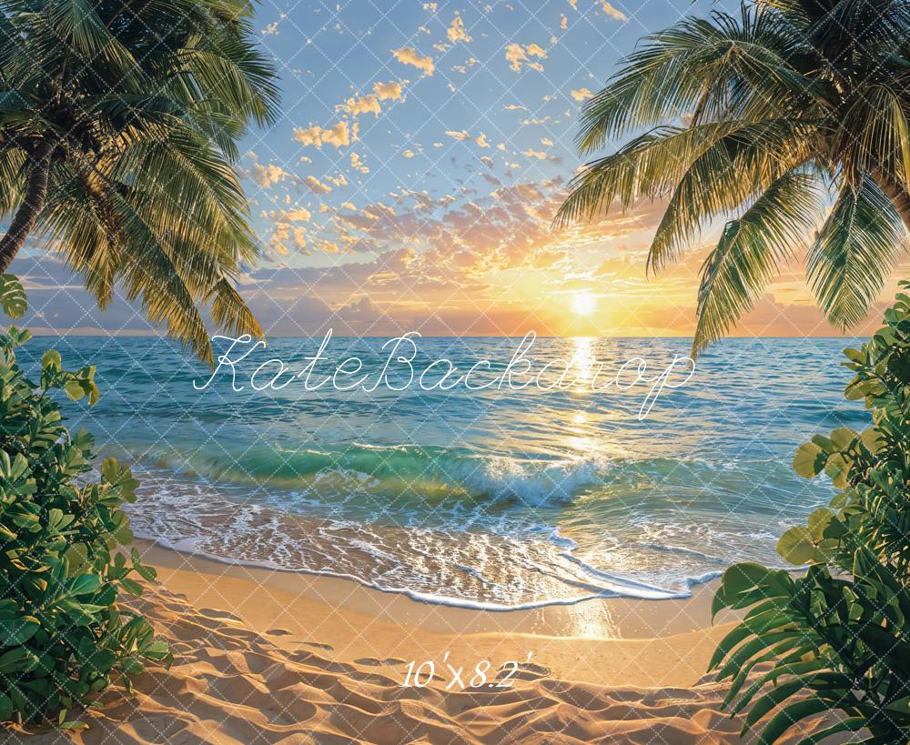 Kate Summer Sea Beach Green Plant White Wave Backdrop Designed by Emetselch