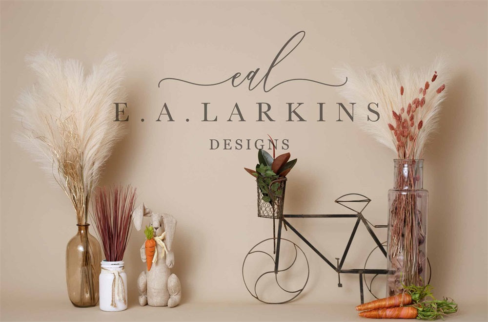 Kate Spring Boho Reed Bike Bunny Carrot Beige Wall Backdrop Designed by Erin Larkins