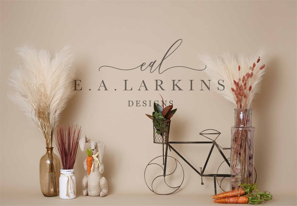 Kate Spring Boho Reed Bike Bunny Carrot Beige Wall Backdrop Designed by Erin Larkins