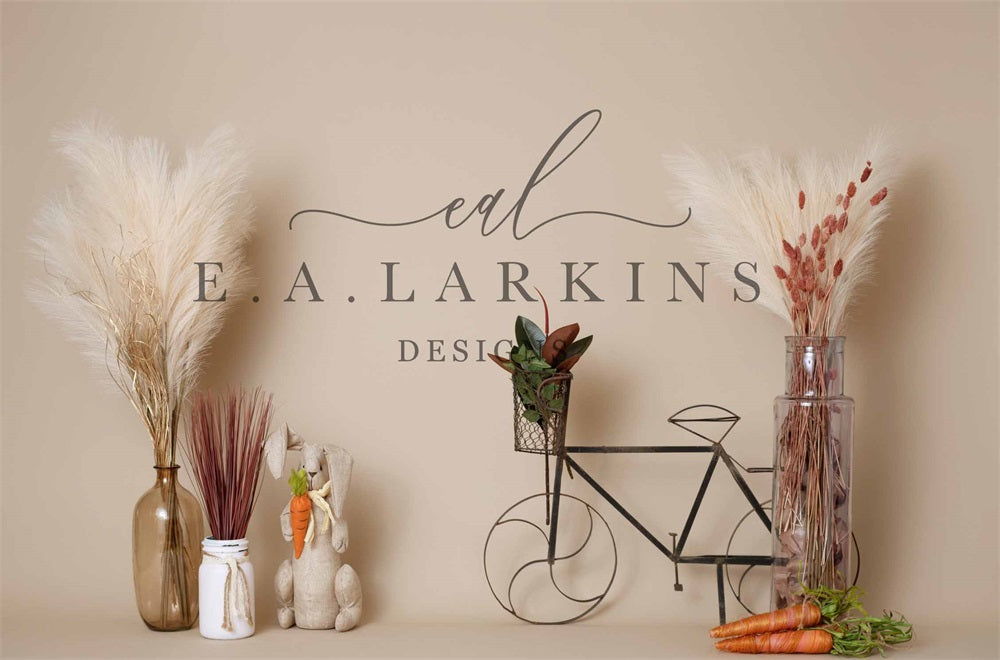 Kate Spring Boho Reed Bike Bunny Carrot Beige Wall Backdrop Designed by Erin Larkins
