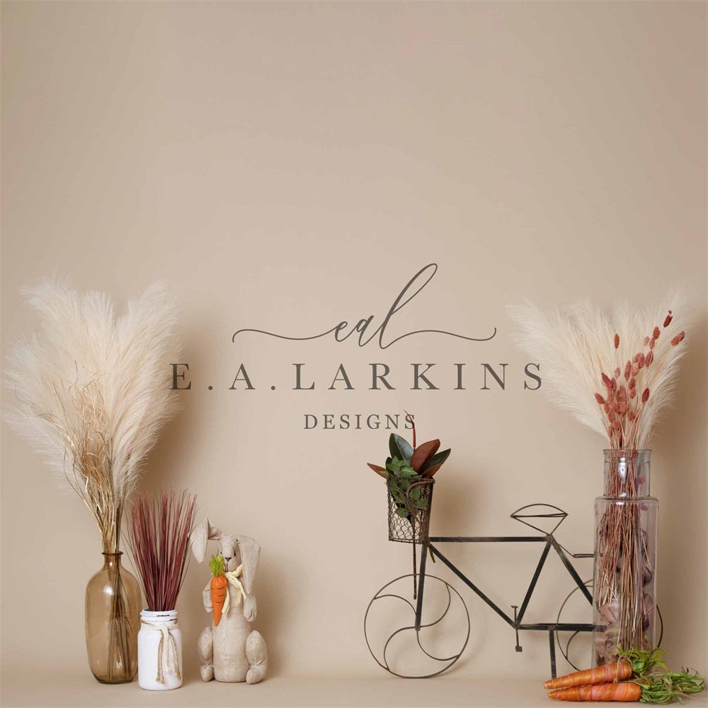 Kate Spring Boho Reed Bike Bunny Carrot Beige Wall Backdrop Designed by Erin Larkins