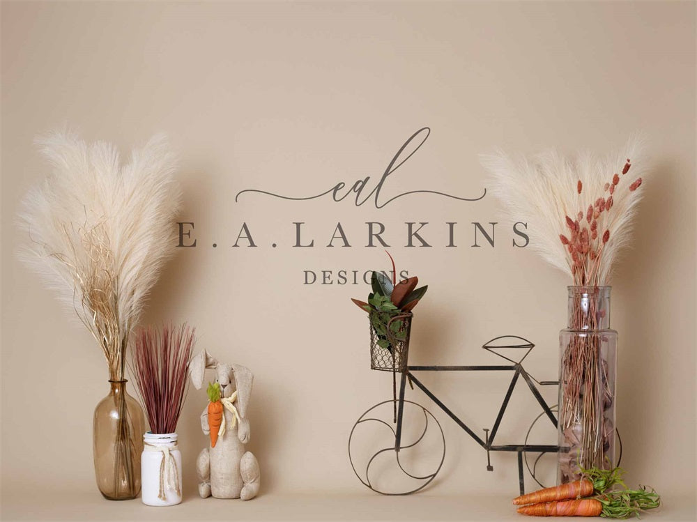 Kate Spring Boho Reed Bike Bunny Carrot Beige Wall Backdrop Designed by Erin Larkins