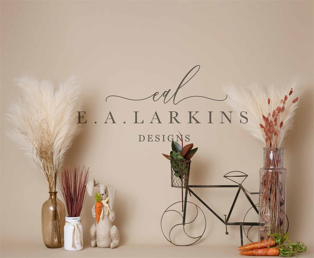 Kate Spring Boho Reed Bike Bunny Carrot Beige Wall Backdrop Designed by Erin Larkins