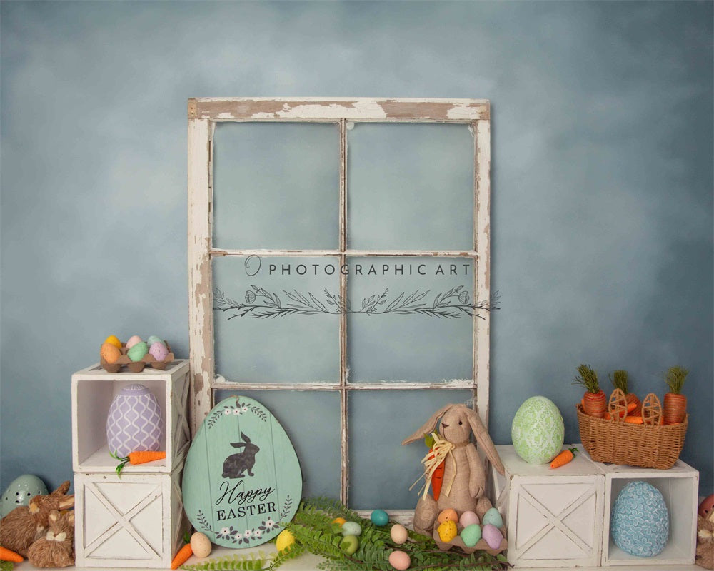 Kate Easter Egg Bunny Broken Frame Window Dark Blue Wall Backdrop for Photography Designed by Jenna Onyia