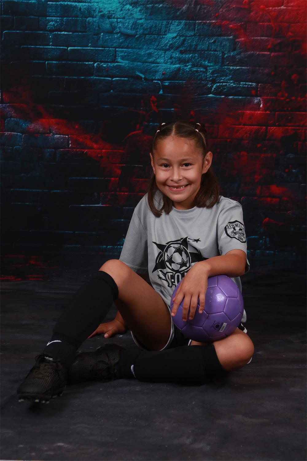 Kate Retro Blue and Red Clash Storm Graffiti Broken Brick Wall Backdrop Designed by Laura Bybee