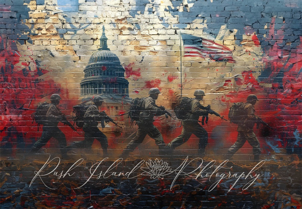Kate Independence Day Colorful Graffiti Capital Patriotism Brick Wall Backdrop Designed by Laura Bybee