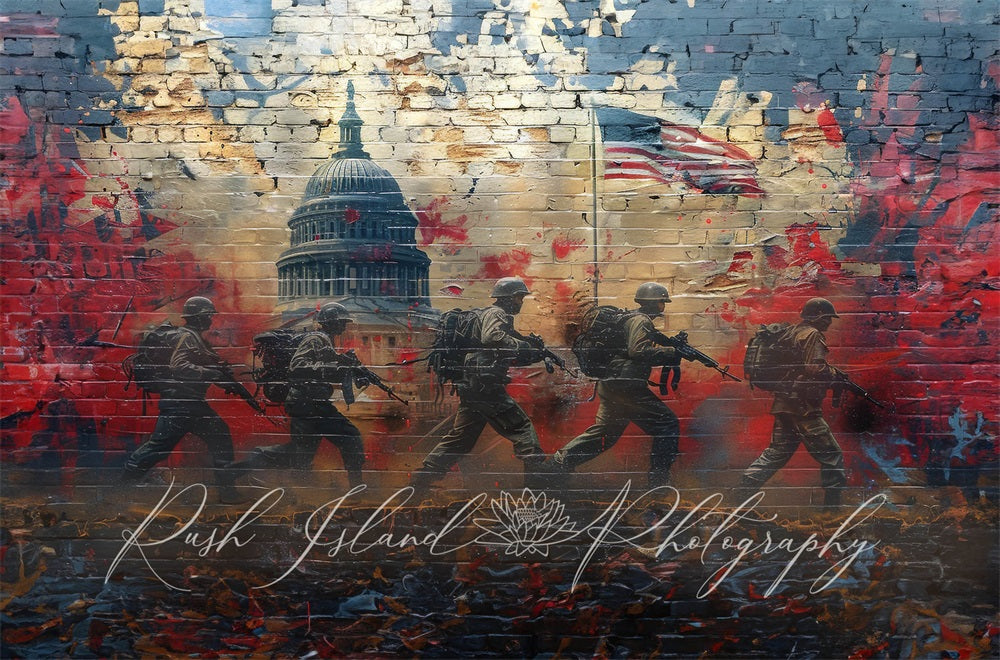 Kate Independence Day Colorful Graffiti Capital Patriotism Brick Wall Backdrop Designed by Laura Bybee