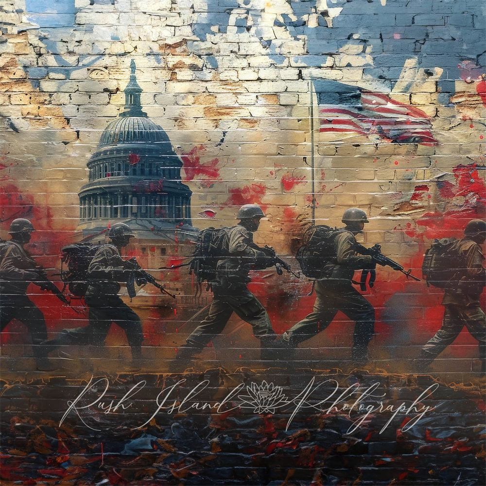 Kate Independence Day Colorful Graffiti Capital Patriotism Brick Wall Backdrop Designed by Laura Bybee