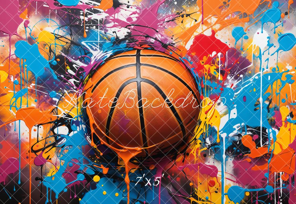 Kate Retro Cool Sports Colorful Graffiti Basketball Backdrop Designed by Chain Photography