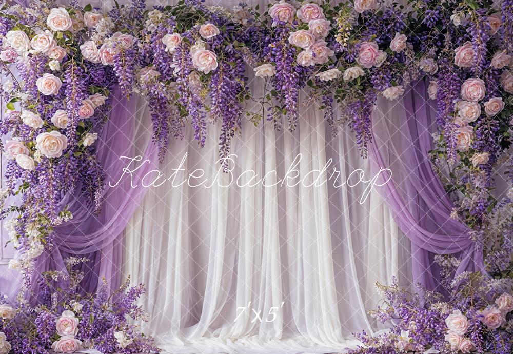 lavender flower wedding decorations TEST Kate Fine Art Wisteria Pink Flower Purple and White Curtain Backdrop Designed by Emetselch, 7x5ft(2.2x1.5m)