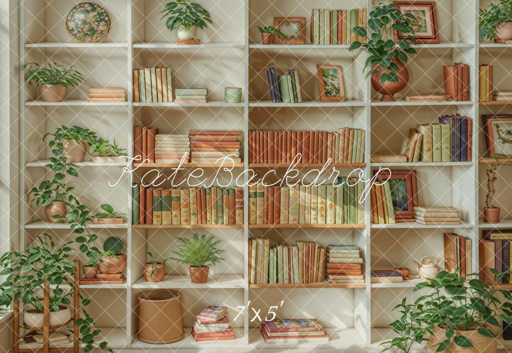 indoor plant library Cozy Home Library Bookshelf Backdrop