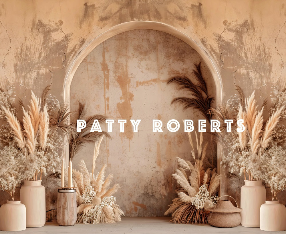 Kate Boho Dark Beige Arched Wall Pampas Grass Backdrop Designed by Patty Robert