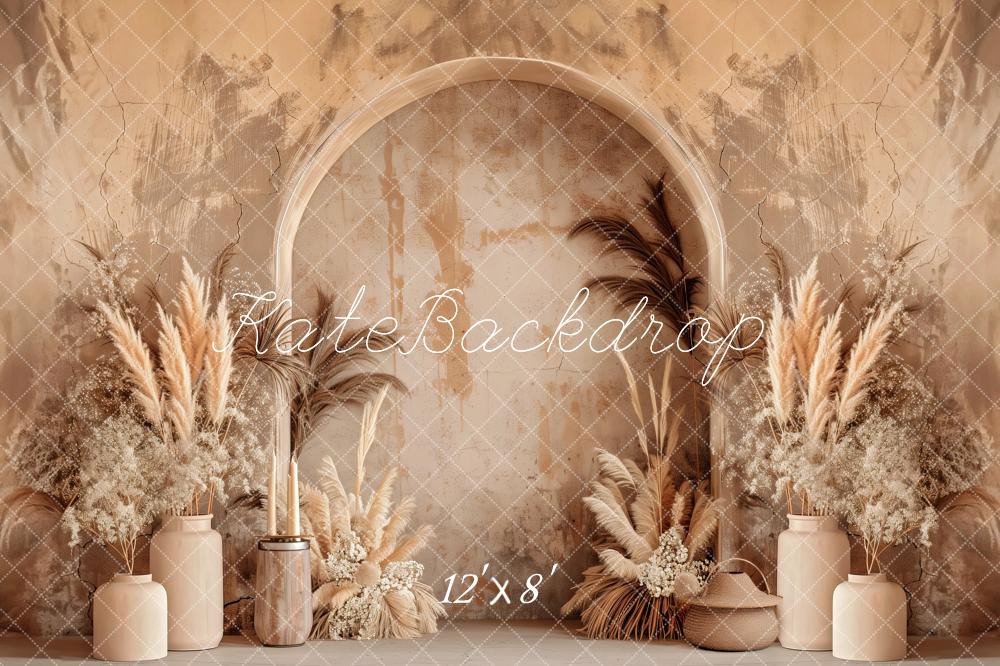 Kate Boho Dark Beige Arched Wall Pampas Grass Backdrop Designed by Patty Robert