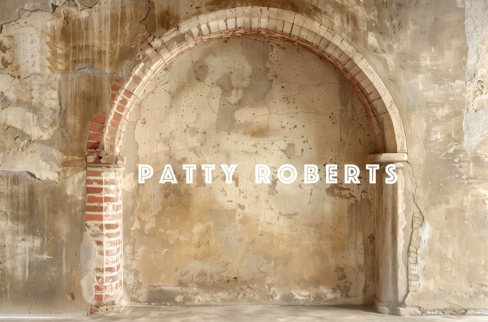 Kate Retro Broken Dark Beige Brick Arched Wall Backdrop Designed by Patty Robert